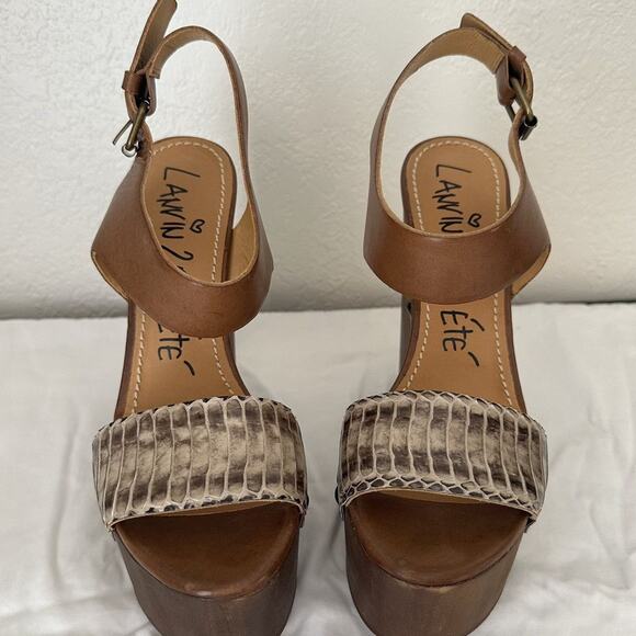 Lanvin Watersnake Wooden Wedge Sandal EU 39 Platform Super High - Picture 5 of 10